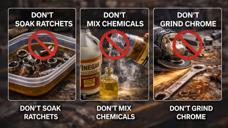 How to clean rusty tools not to do