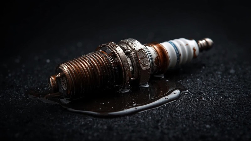 Spark plug covered in oil