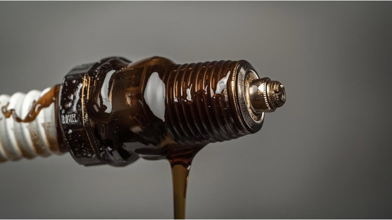 Spark plug covered in oil