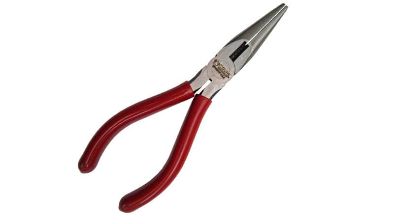 Needle nose pliers with long narrow jaws for precision work in tight spaces